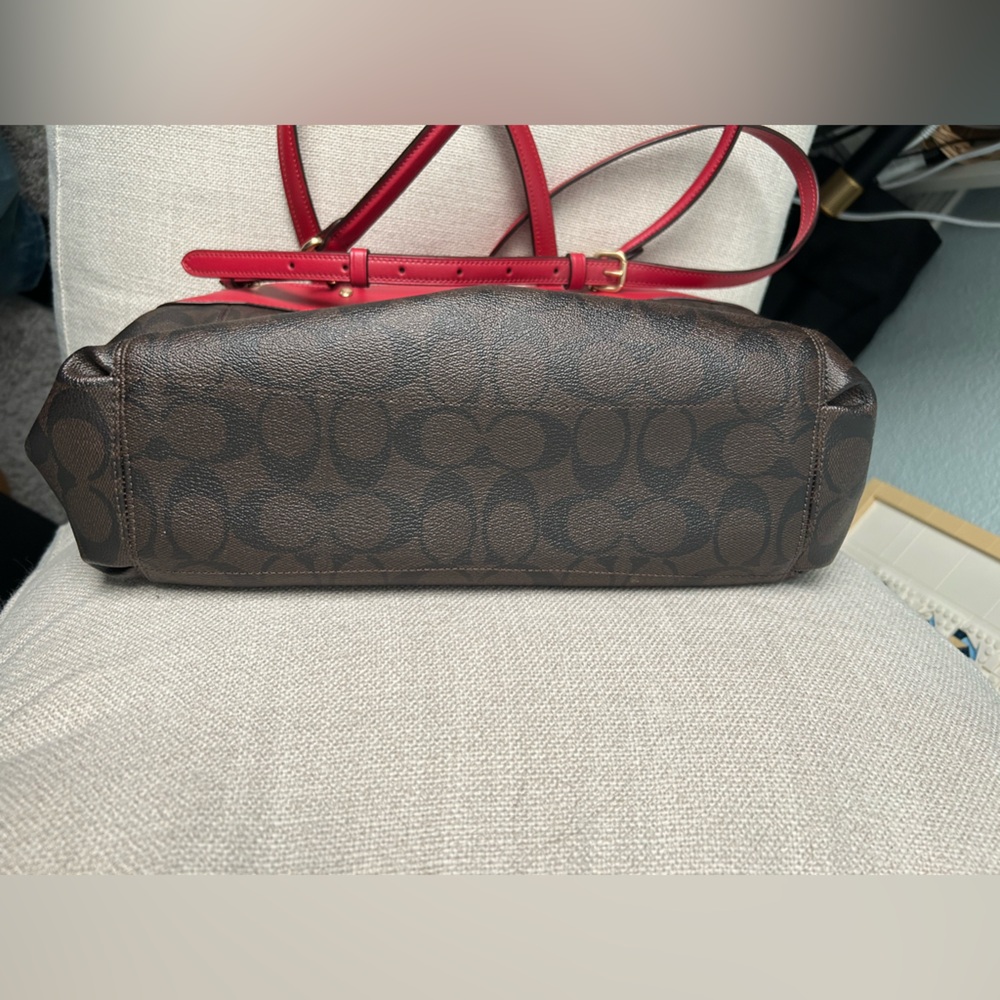 Coach Brown Signature Crossbody Bag with Red Trim - Picture 7 of 7